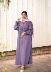 Yezwe Grape Purple Plain Maxi Dress with Front Open - Modest Wear - YEZWE